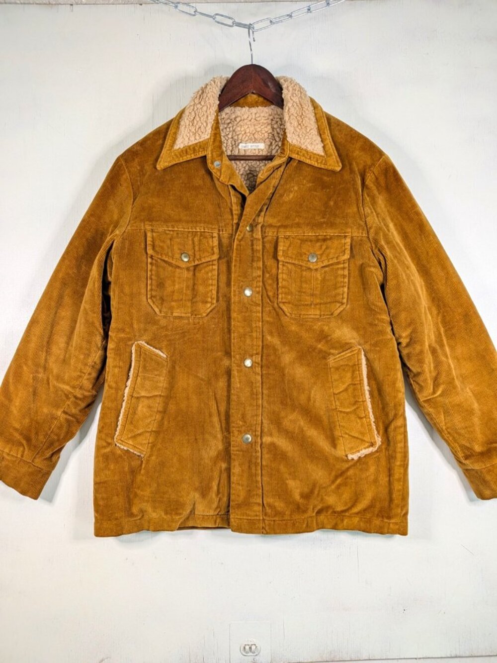 Vintage 70s Corduroy Sherpa Lined Rancher Jacket Mens L Brown Round House USA
